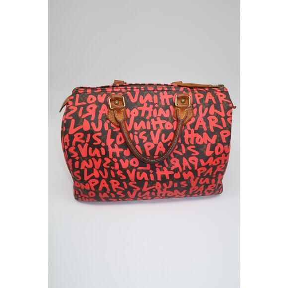 Louis Vuitton Leather Speedy30 Pink Graffiti Monogram Hand Bag Brown - Picture 1 of 13